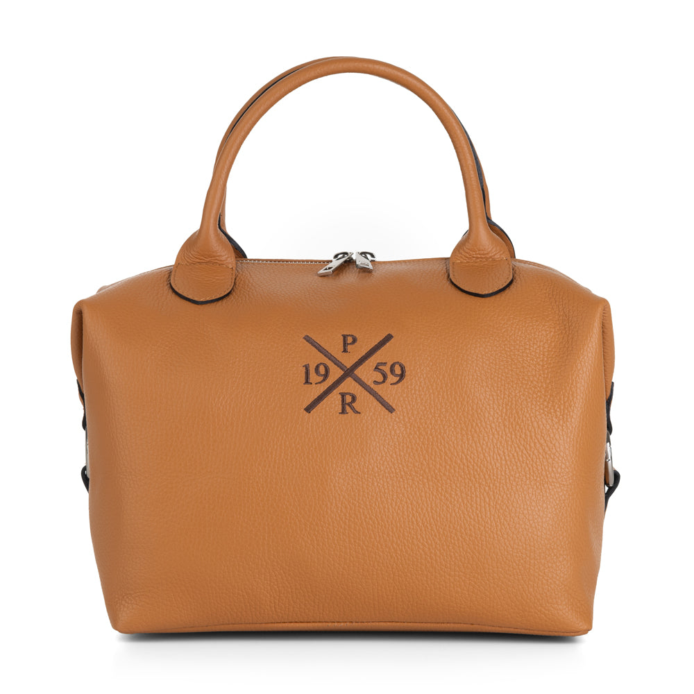 Bolso-piel-personalizado-Elba-Camel-bordado-Iniciales-cruz