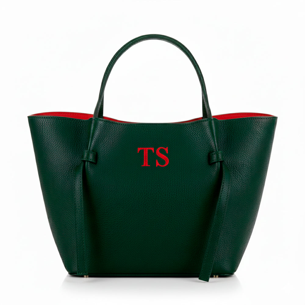 Bolso-piel-personalizado-Versalles-verde-botella-bordado