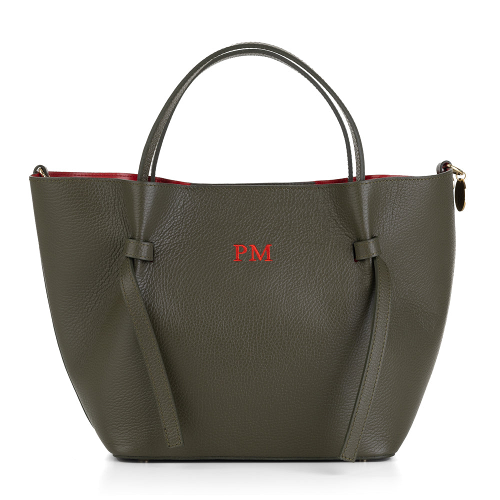 Bolso-piel-personalizado-Versalles-verde-kaki-bordado