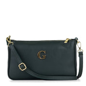 Bolso-piel personalizado roma-verde-botella-asa-larga-inicial-metalica