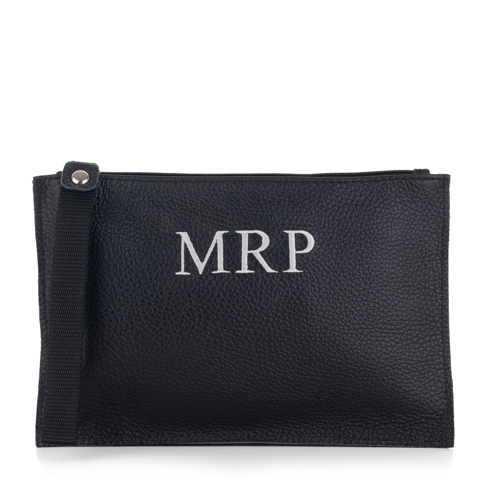 Cartera-mano-piel-personalizada-Zao-negro-bordada