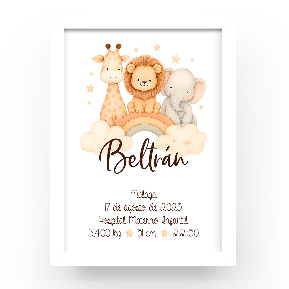 Cuadro-personalizado-natalicio-Animalitos-arcoiris-estrellas