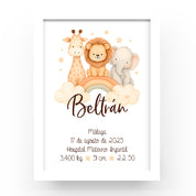 Cuadro-personalizado-natalicio-Animalitos-arcoiris-estrellas