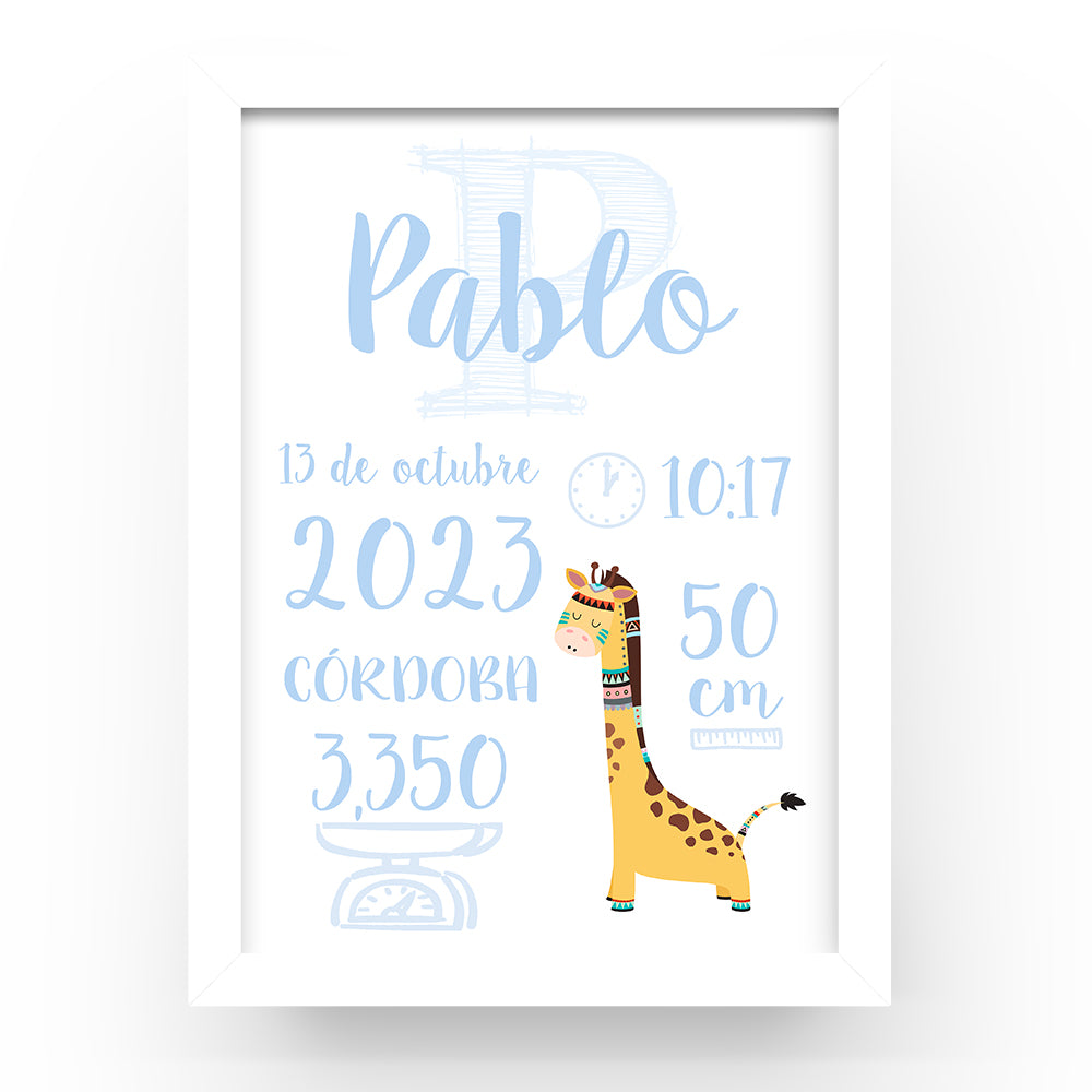 Cuadro-personalizado-natalicio-Jirafa-tribal-azul