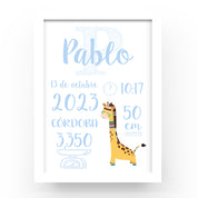 Cuadro-personalizado-natalicio-Jirafa-tribal-azul