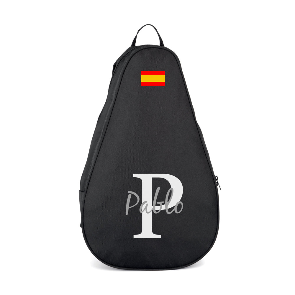 Funda-mochila-personalizada-pala-padel-negro-inicial-nombre-encima-bandera-espana-arriba.jpg