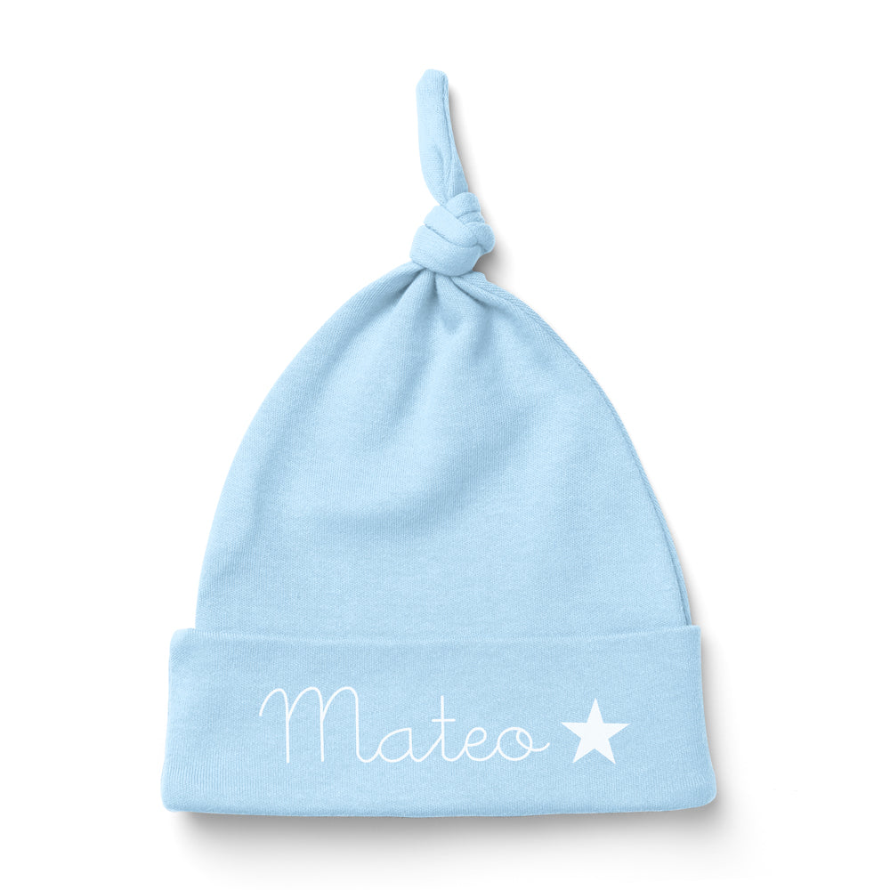 Gorrito-personalizado-nudo-bebe-azul-estrella