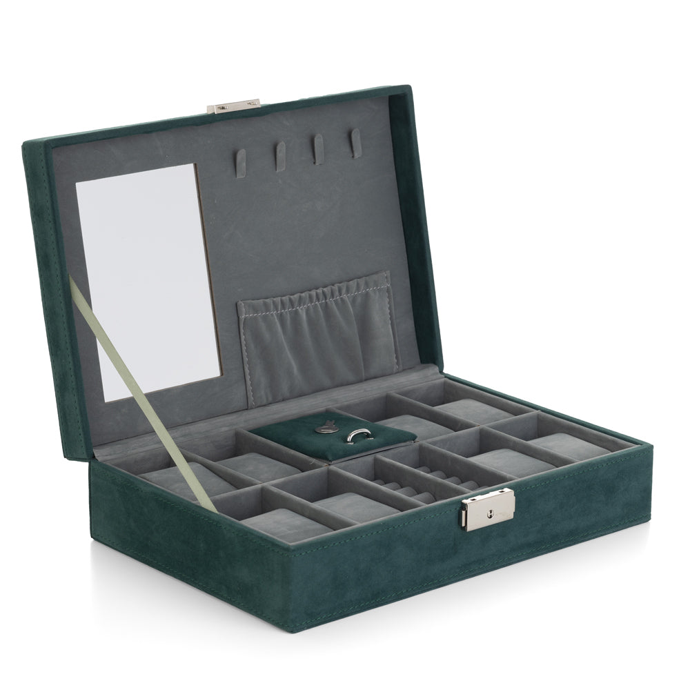 Joyero-relojero-personalizado-terciopelo-verde-abierto