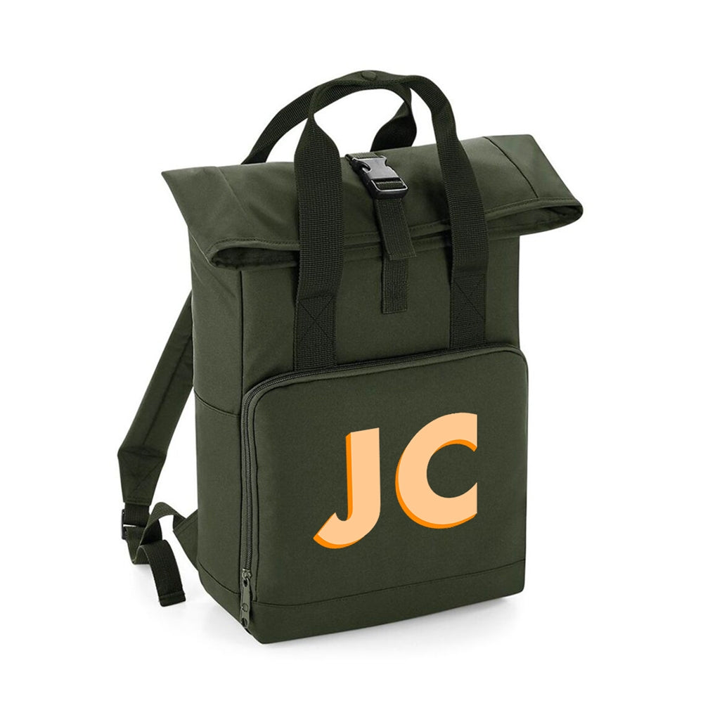 Mochila-personalizada-vermont-verde-kaki-iniciales-sombra-naranja