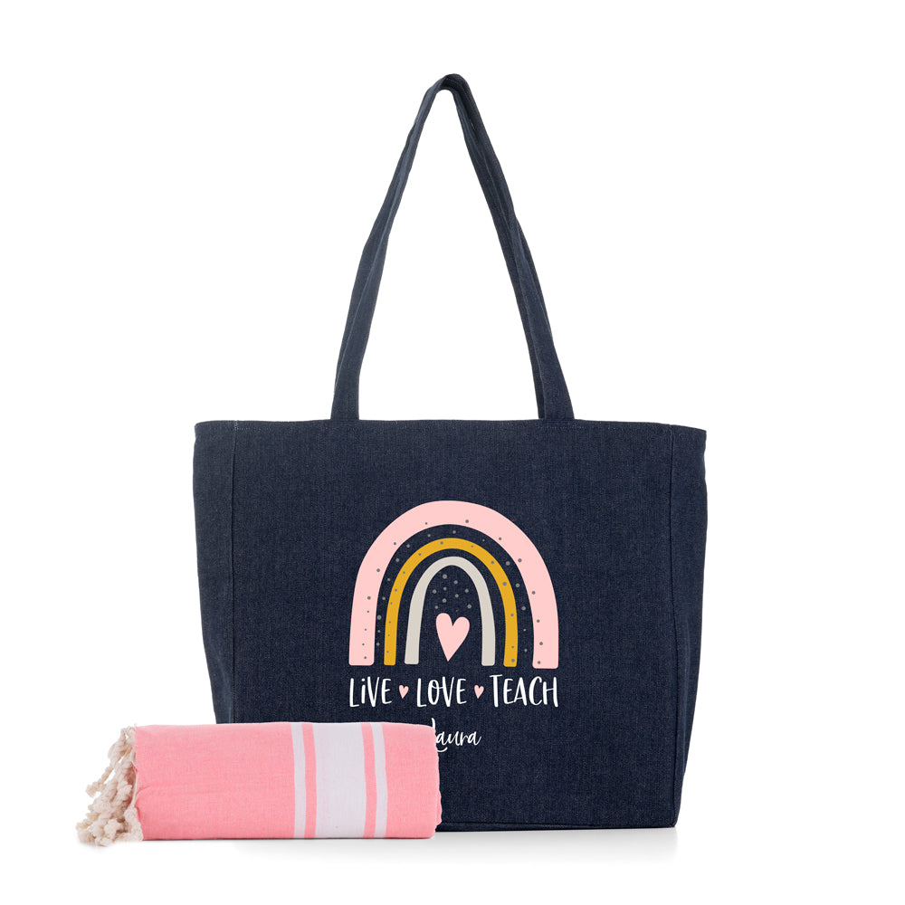 Pack-personalizado-Miami-toalla-azul-tejano-arcoiris-teach