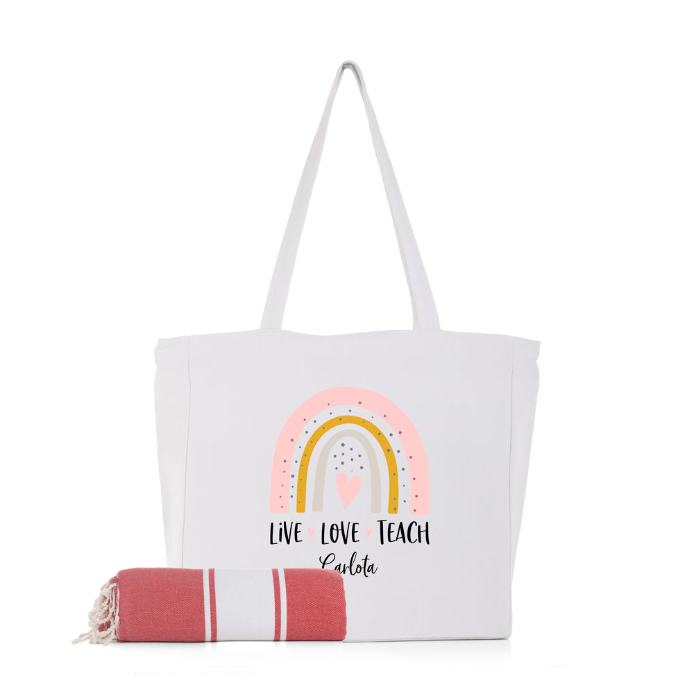 Pack-personalizado-Miami-toalla-blanco-arcoiris-teach