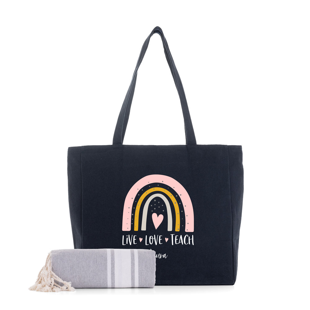 Pack-personalizado-Miami-toalla-negro-arcoiris-teach