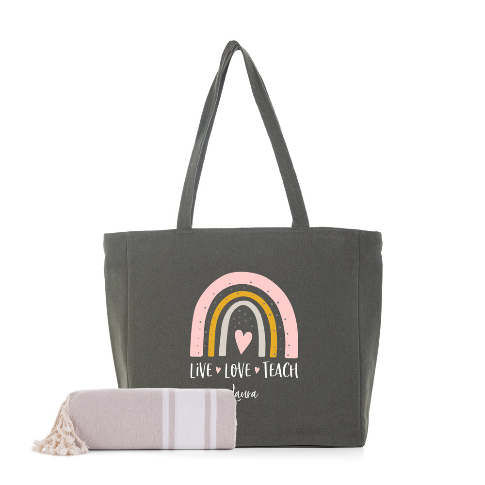 Pack-personalizado-Miami-toalla-verde-kaki-arcoiris-teach