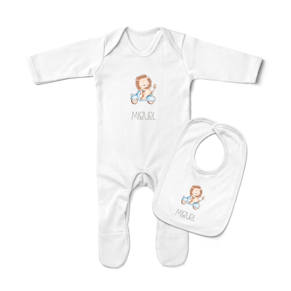 CONJUNTO BEBÉ PERSONALIZADO PIJAMA Y BABERO