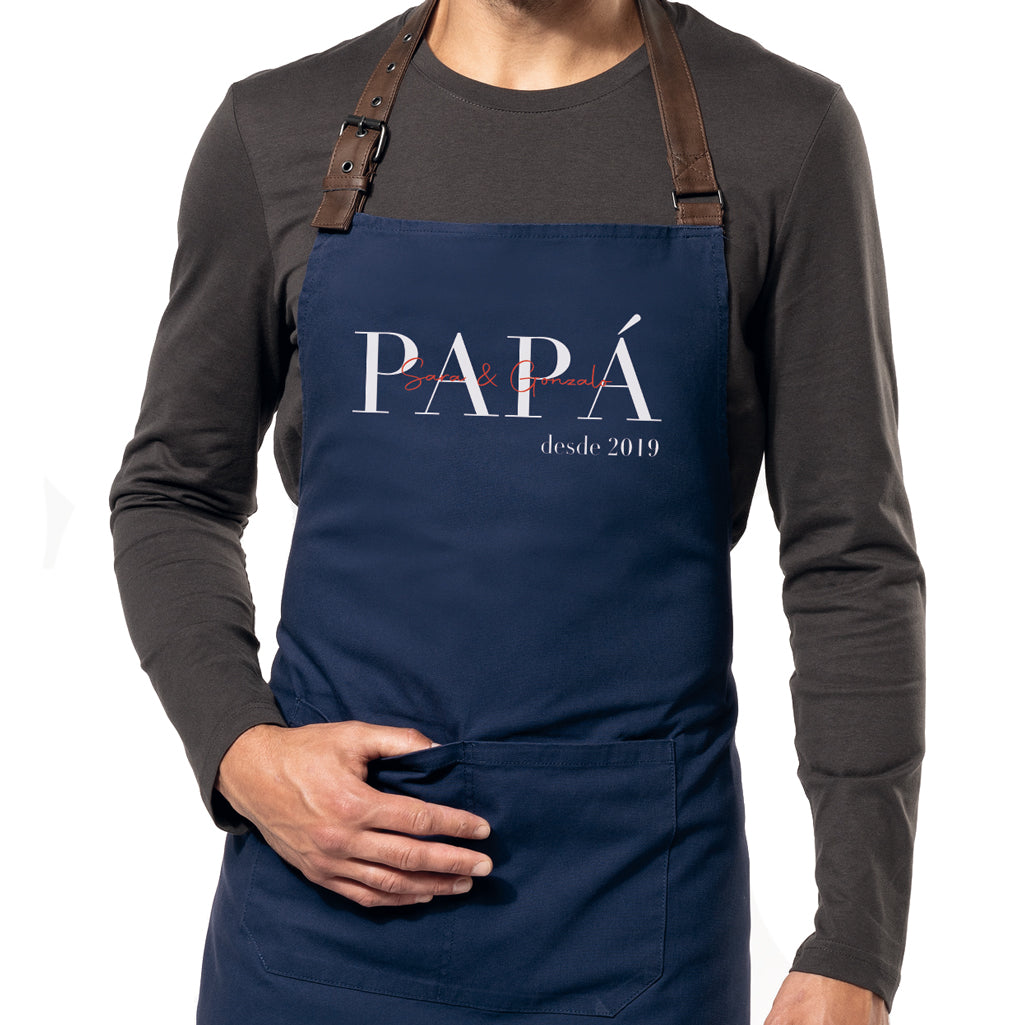 Delantal personalizado para papá azul marino con nombres
