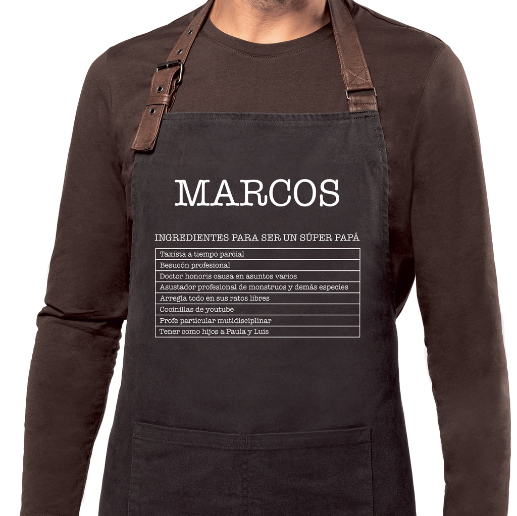 Delantal personalizado para papá gris oscuro con ingredientes