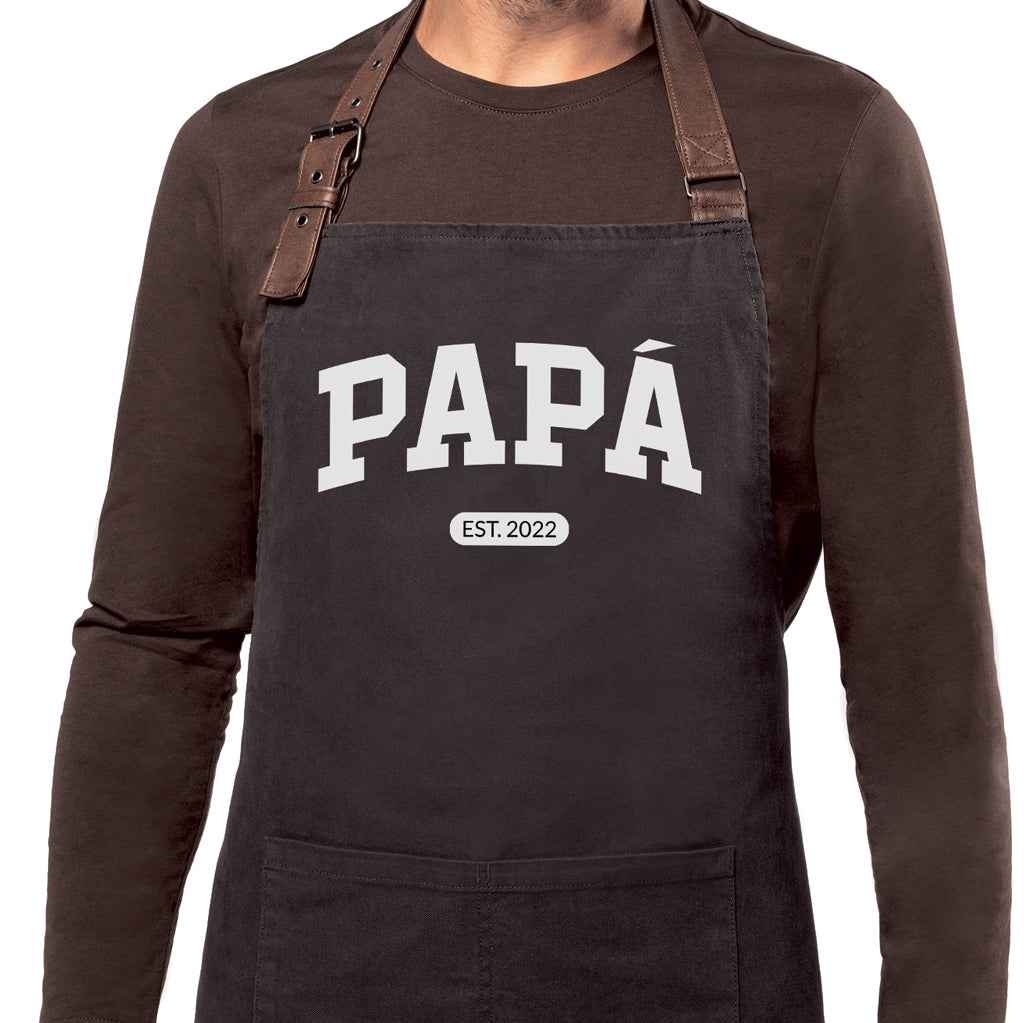 Delantal personalizado para papá gris oscuro estilo college