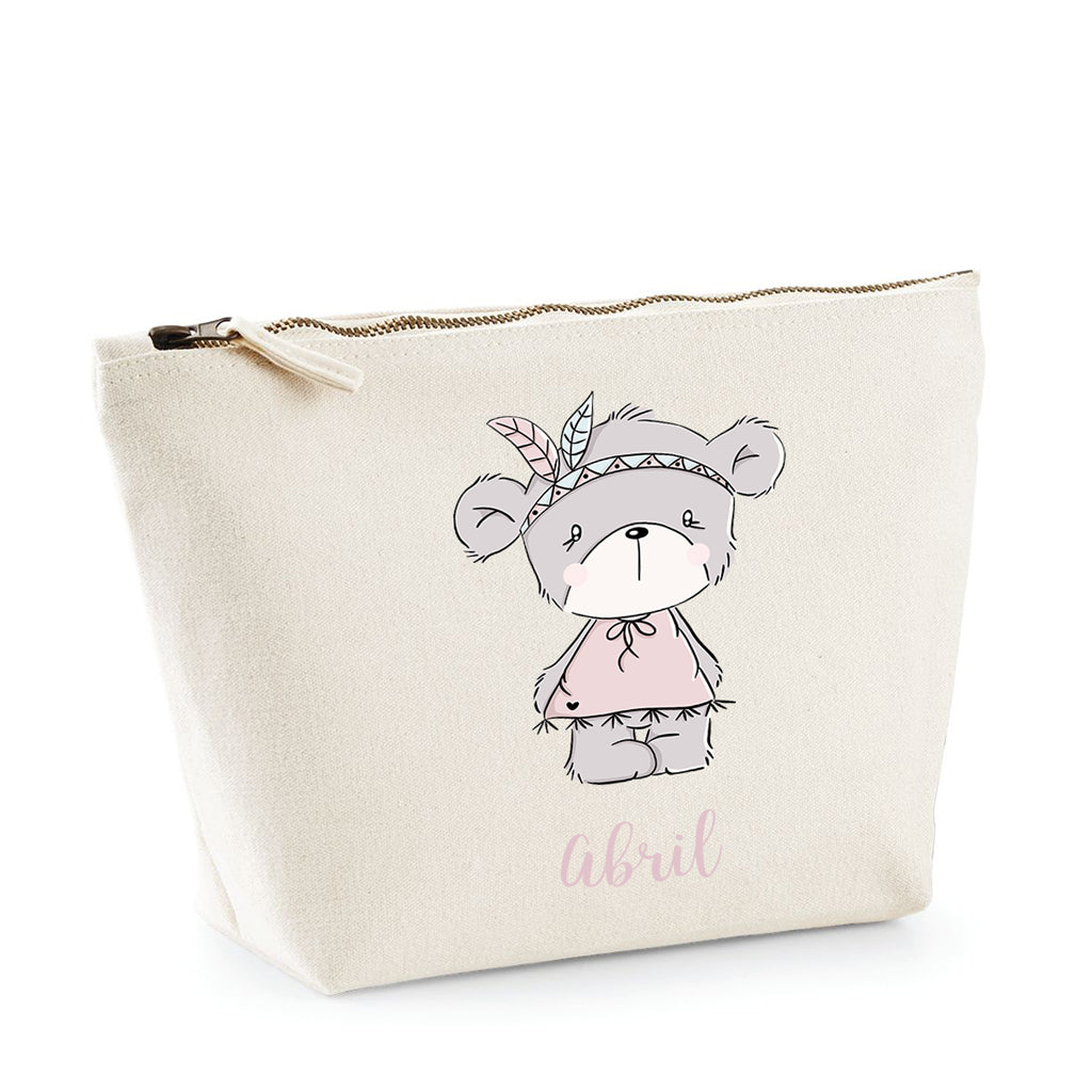 Neceser de algodón para bebé personalizado con osita india y nombre