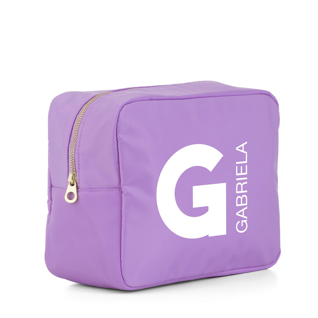 Neceser Barbados lila grande personalizado con inicial y nombre