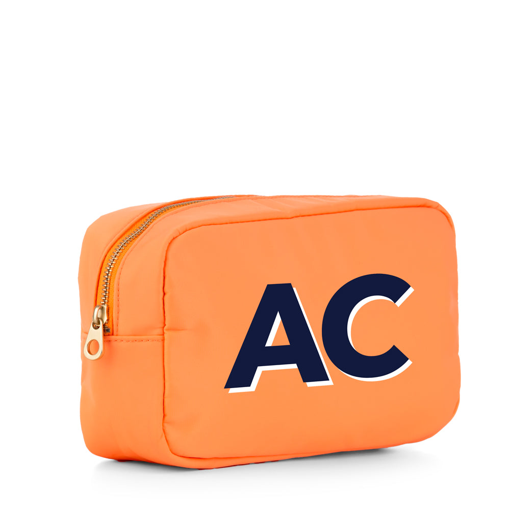 Neceser Barbados naranja flúor mediano personalizado con iniciales efecto sombra