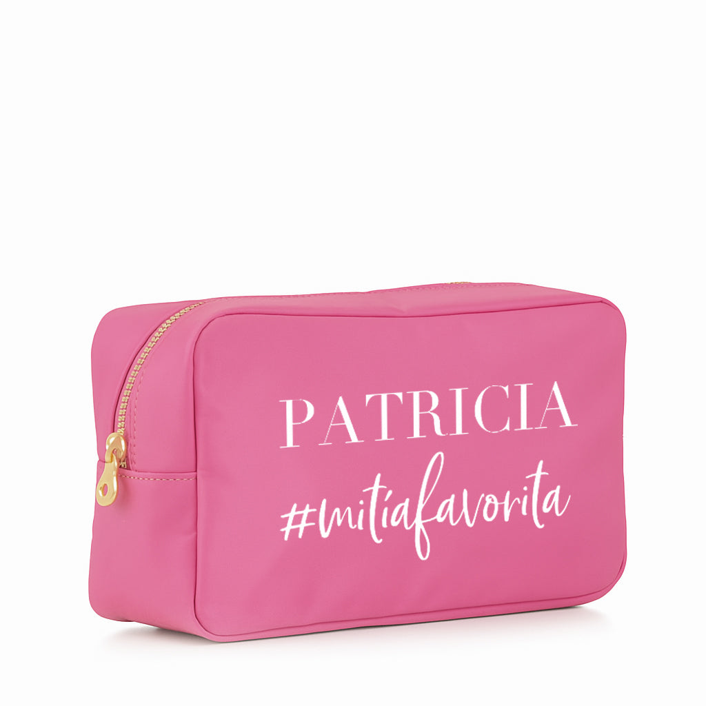 Neceser Barbados rosa flúor mediano personalizado con hashtag