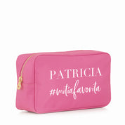 Neceser Barbados rosa flúor mediano personalizado con hashtag