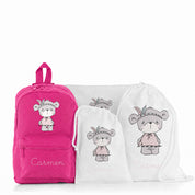 PACK PERSONALIZADO MOCHILA+MOCHILA CUERDAS+BOLSA MERIENDA+ALMOHADA ANIMALITOS