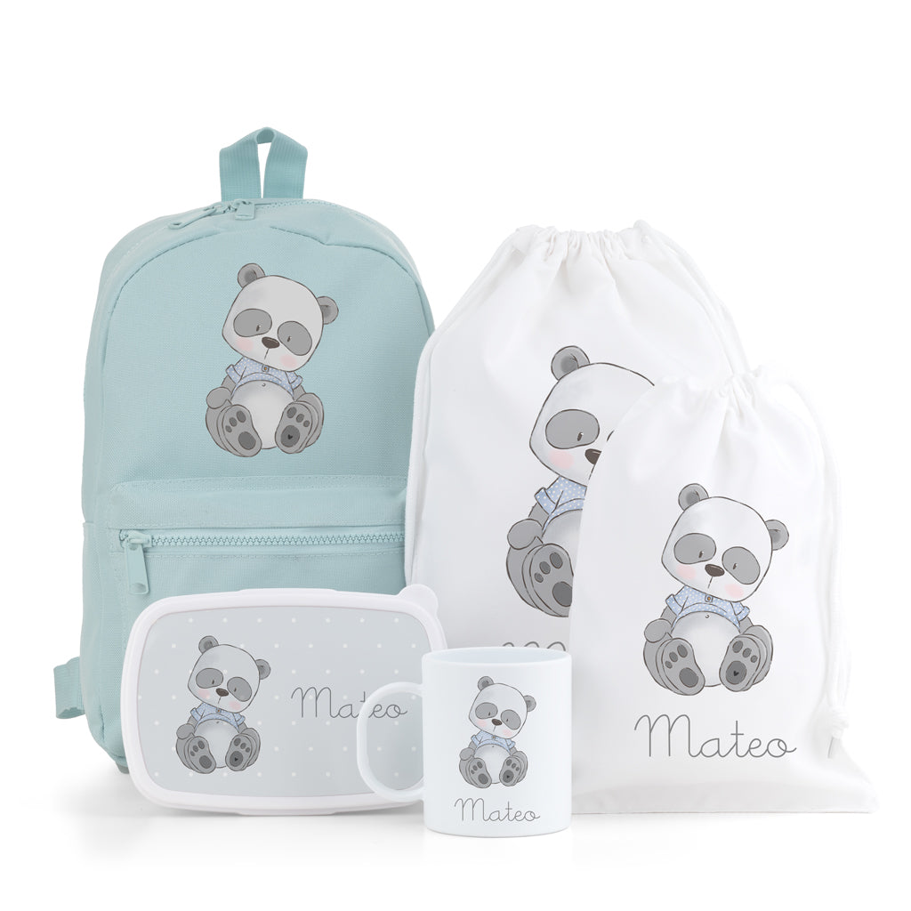 PACK PERSONALIZADO MOCHILA+MOCHILA CUERDAS+BOLSA MERIENDA+CAJA ALMUERZO+TAZA