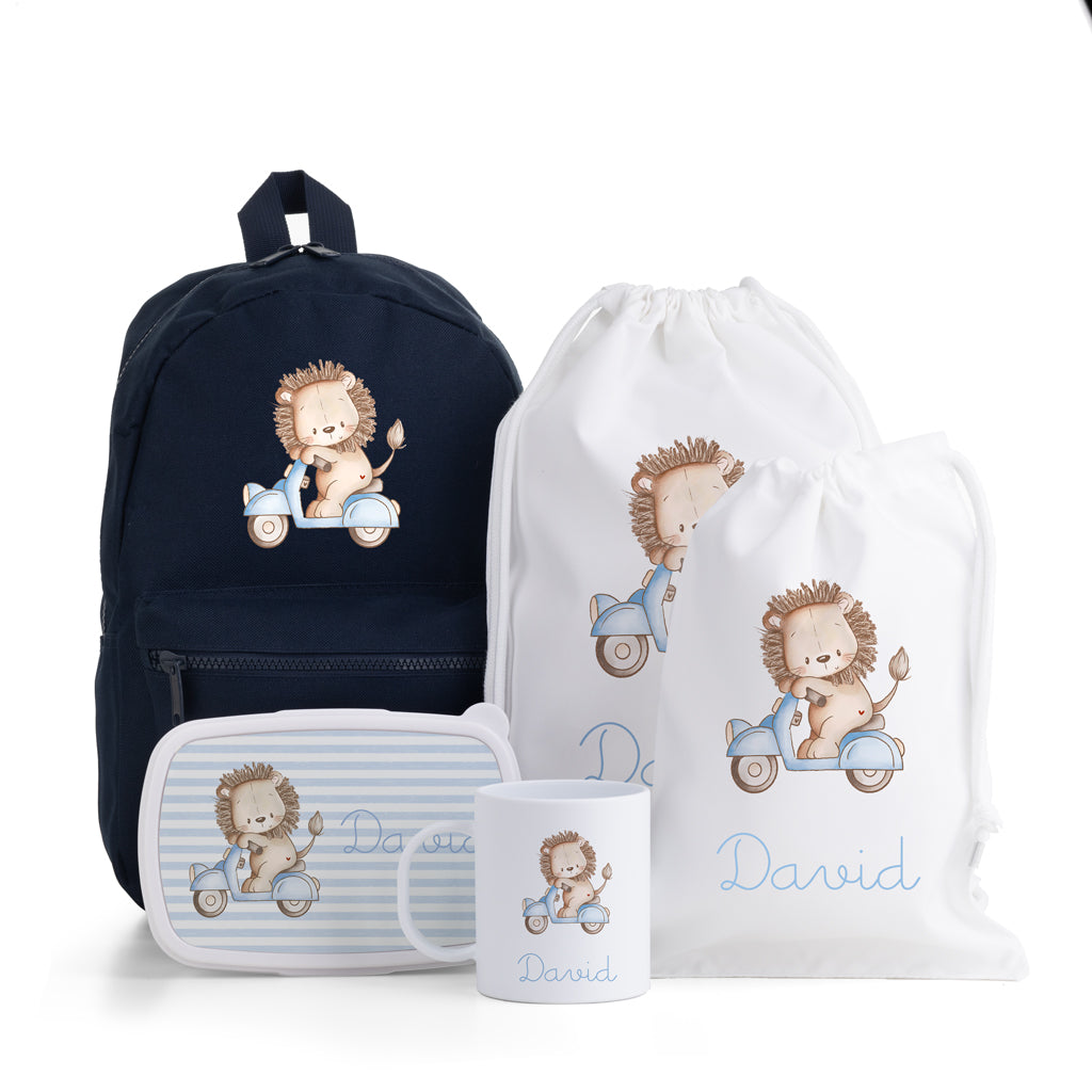 PACK PERSONALIZADO MOCHILA+MOCHILA CUERDAS+BOLSA MERIENDA+CAJA ALMUERZO+TAZA
