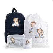 PACK PERSONALIZADO MOCHILA+MOCHILA CUERDAS+BOLSA MERIENDA+CAJA ALMUERZO+TAZA