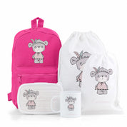PACK PERSONALIZADO MOCHILA+MOCHILA CUERDAS+BOLSA MERIENDA+CAJA ALMUERZO+TAZA