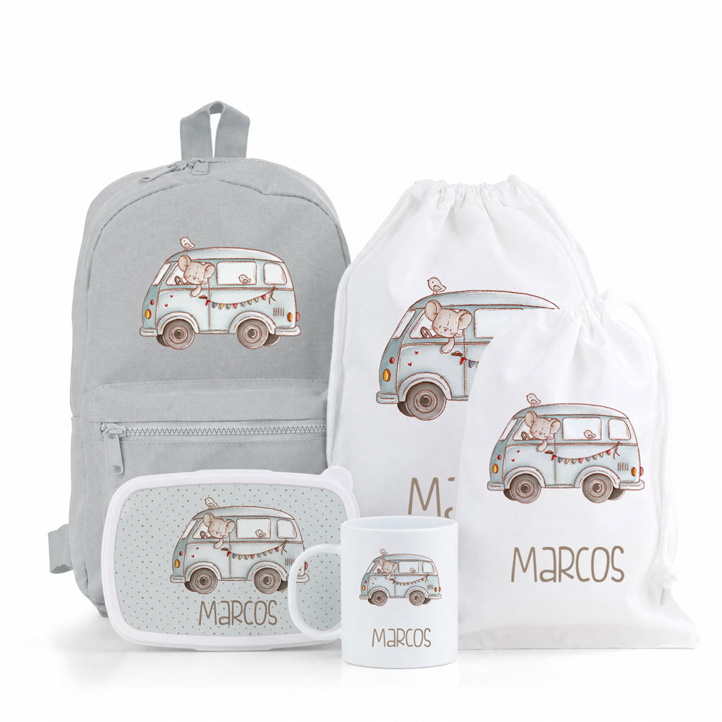 PACK PERSONALIZADO MOCHILA+MOCHILA CUERDAS+BOLSA MERIENDA+CAJA ALMUERZO+TAZA