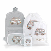 PACK PERSONALIZADO MOCHILA+MOCHILA CUERDAS+BOLSA MERIENDA+CAJA ALMUERZO+TAZA