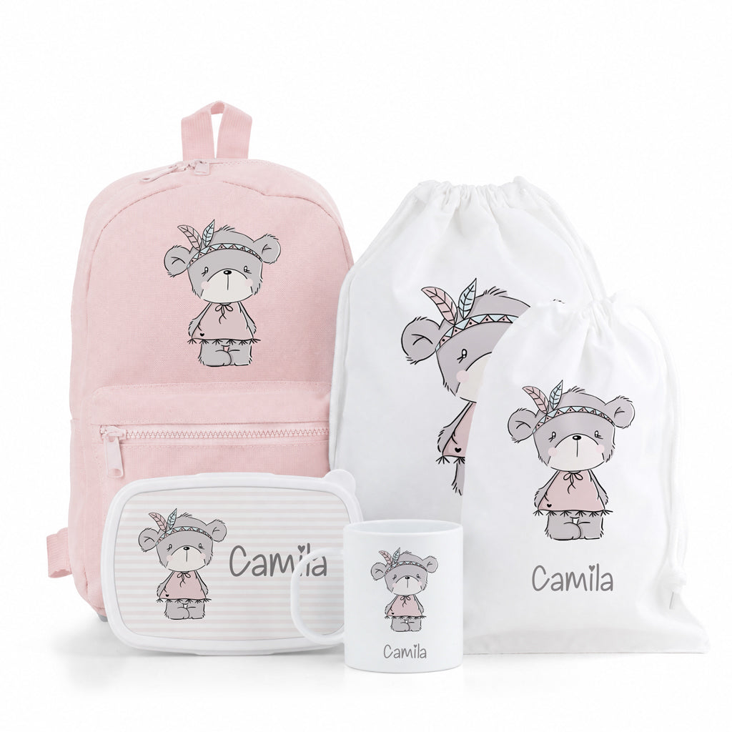 PACK PERSONALIZADO MOCHILA+MOCHILA CUERDAS+BOLSA MERIENDA+CAJA ALMUERZO+TAZA