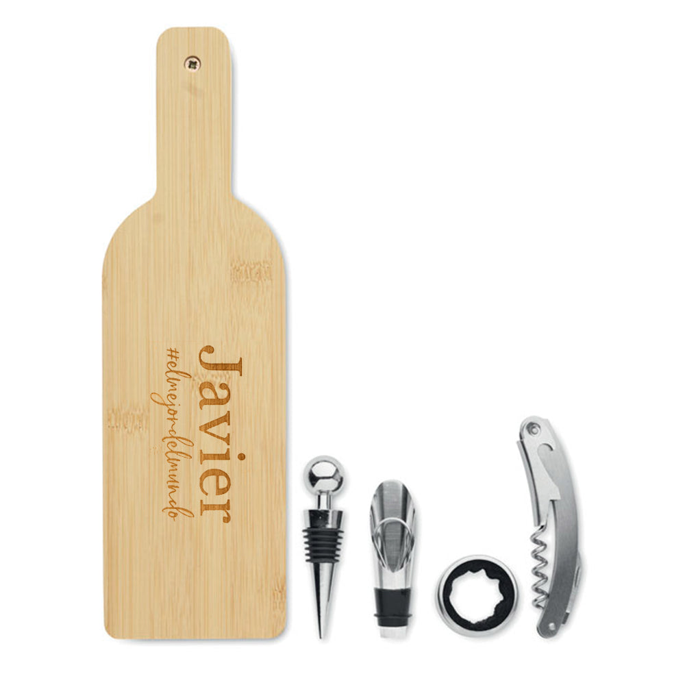 Set de vino en caja de botella personalizado con utensilios
