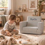 Sillón infantil personalizado de rayitas con nombre bordado, regalo para niños