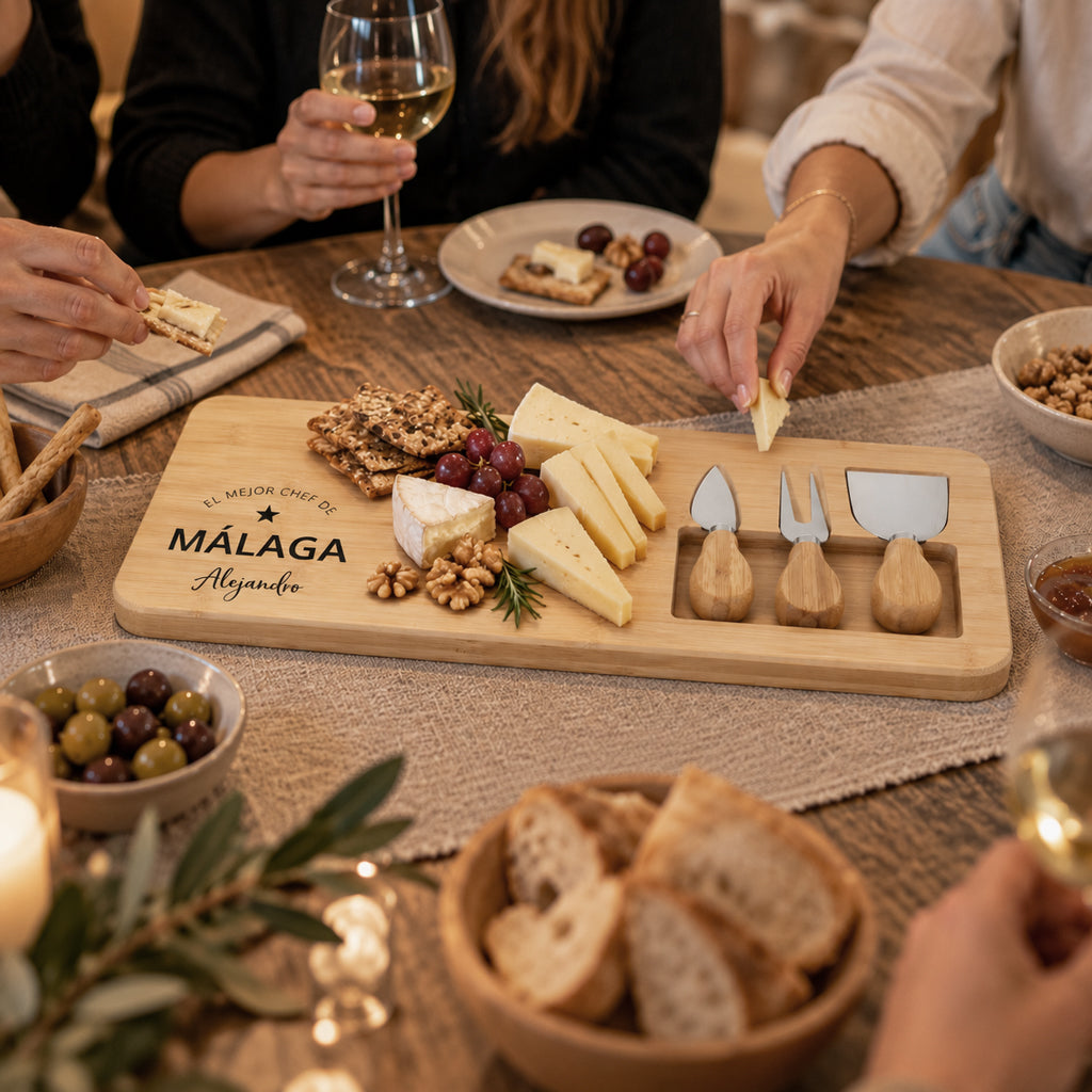 Tabla de quesos con cuchillos personalizada "Mejor chef" con estrella, regalo para cocinillas