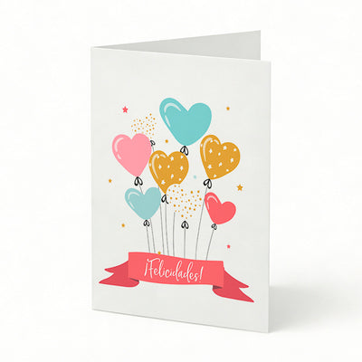 TARJETA FELICITACIÓN GLOBOS CORAZONES