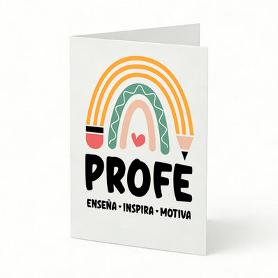 TARJETA FELICITACIÓN PROFE ARCOÍRIS LAPIZ