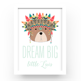 Cuadro personalizado Oso plumas dream big