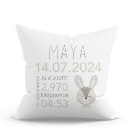 COJÍN PERSONALIZADO NATALICIO CONEJITO RAYITAS