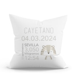 COJÍN PERSONALIZADO NATALICIO TIGRE RAYITAS