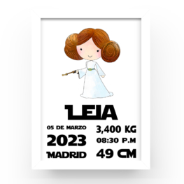 Cuadro personalizado natalicio Princesa Leia