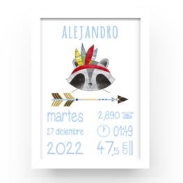 Cuadro personalizado natalicio Mapache flecha