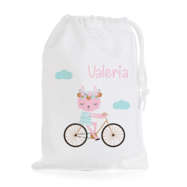 BOLSA DE MERIENDA PERSONALIZADA CONEJITA BICICLETA