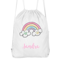 MOCHILA CUERDAS PERSONALIZADA ARCOÍRIS CORAZONES