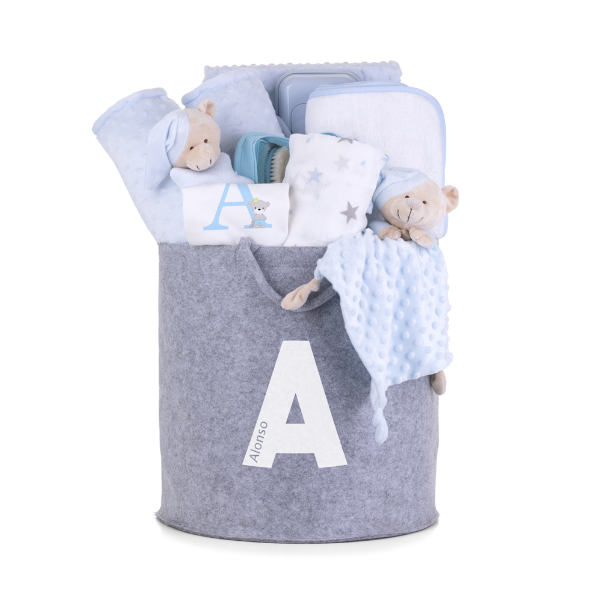 Portadocumentos para bebé en beige y blanco con Arcoíris y nombre.