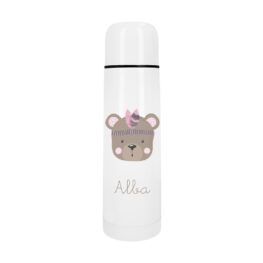 TERMO PERSONALIZADO CARITA OSITO PLUMAS ROSAS