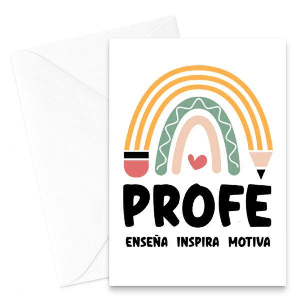 Tarjeta felicitación PROFE ARCOIRIS LAPIZ