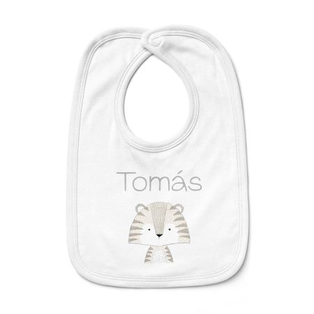 Babero-bebe-personalizado-Tigre-rayitas-gris